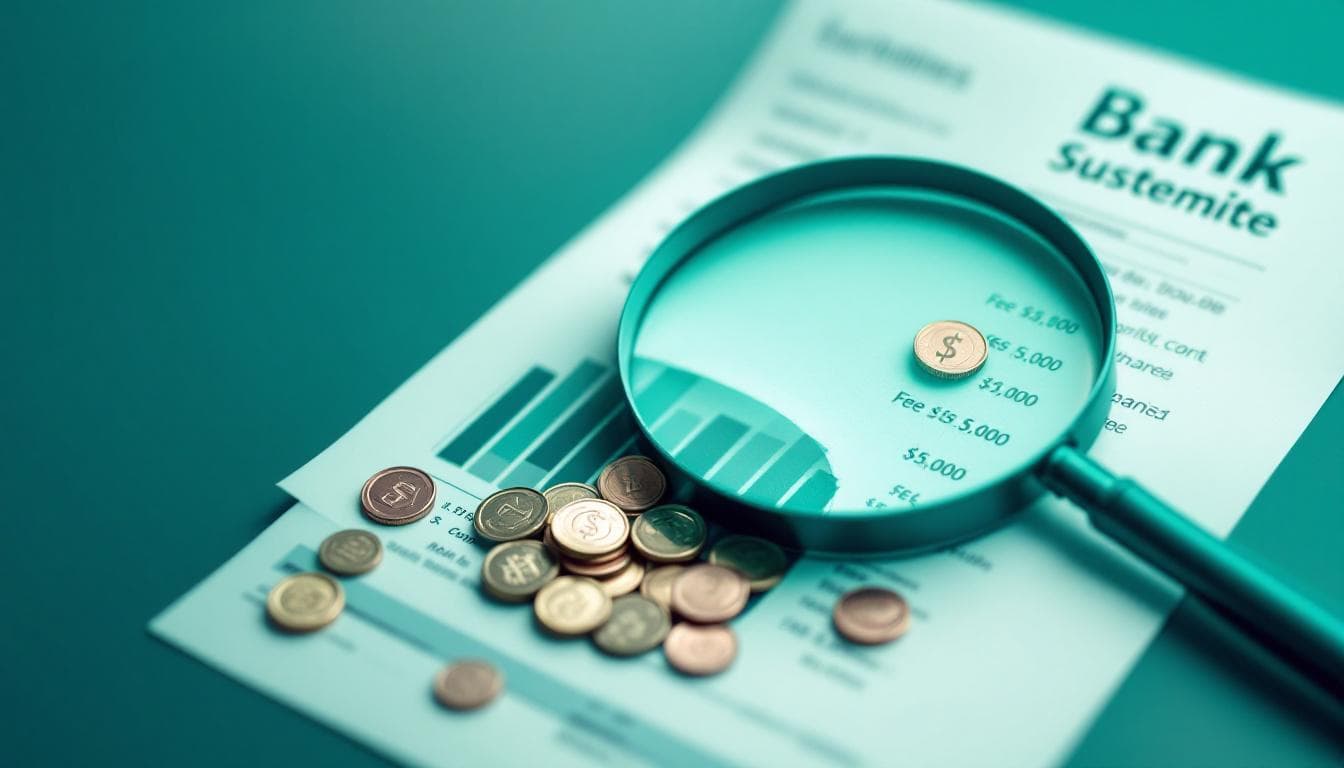 Magnifying glass revealing hidden fee line items on a financial document